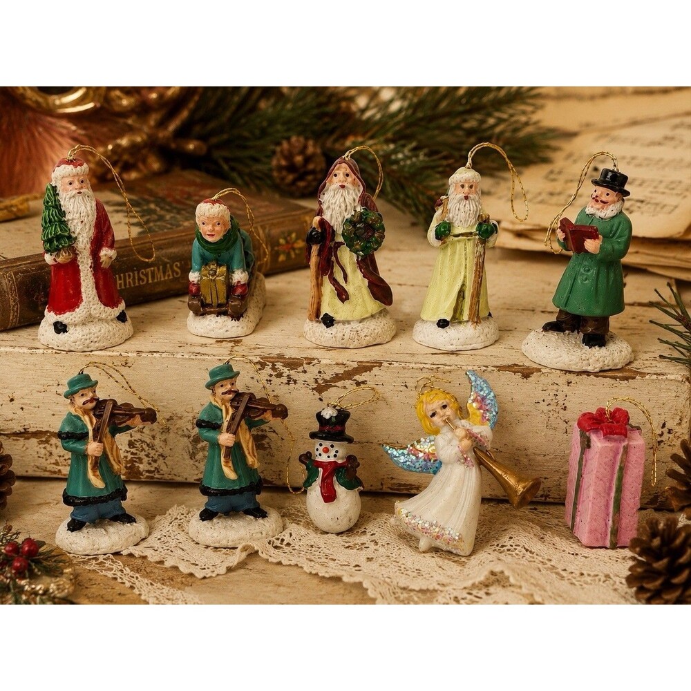 Vintage Miniature Christmas Ornament Lot of 10 Santa Angel Snowman Carolers